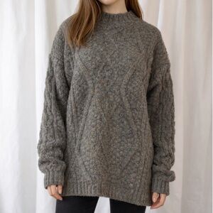 West Highland Woollens Scottish Wool Cable Knit Mock-Neck Sweater in Green/Gray